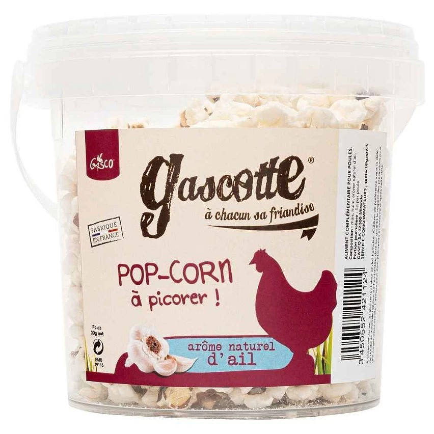 Remise 🥰 Gasco -Friandises Pop Corn à l'ail - Gascotte pour Basse Cour - 30g 👏