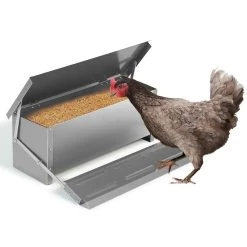 Tout neuf 🔥 IDMARKET Mangeoire XXL pour poules distributeur automatique à pédale en acier 10 KG ❤️