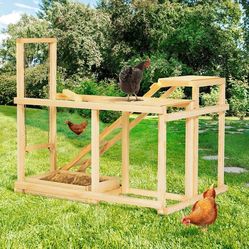 Remise 🔔 IDMARKET Aire de jeux en bois XXL pour poules avec balançoire perchoir échelle bain de poussière 👏 – Image 5