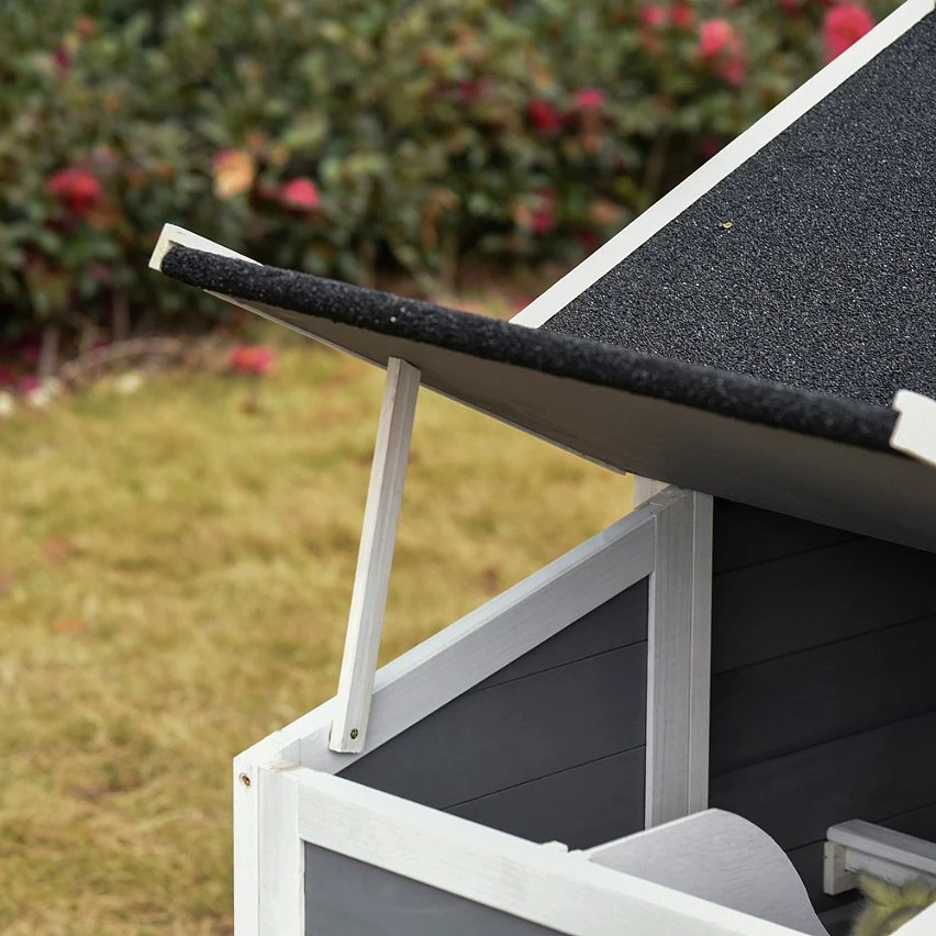 Nouveau 🧨 Poulailler cottage cage à poules surélevé dim. 176L x 65l x 100H cm multi-équipement toit bitumé noir bois sapin gris blanc 🌟 – Image 5