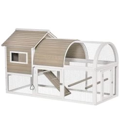 Grosses soldes 🔥 Poulailler cottage cage à poules sur pied dim. 167L x 109l x 100H cm multi-équipement bois sapin blanc gris 🧨