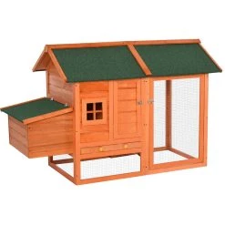De gros đ PawHut Poulailler cottage cage Ă poules sur pied dim. 170L x 81l x 110H cm multi-Ă©quipement bois sapin lasurĂ© â