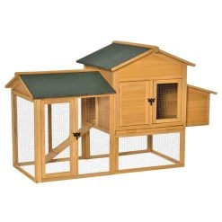 Nouveau 🎉 Poulailler cottage cage à poules sur pied dim. 168L x 75l x 103H cm multi-équipement bois sapin pré-huilé 🎉